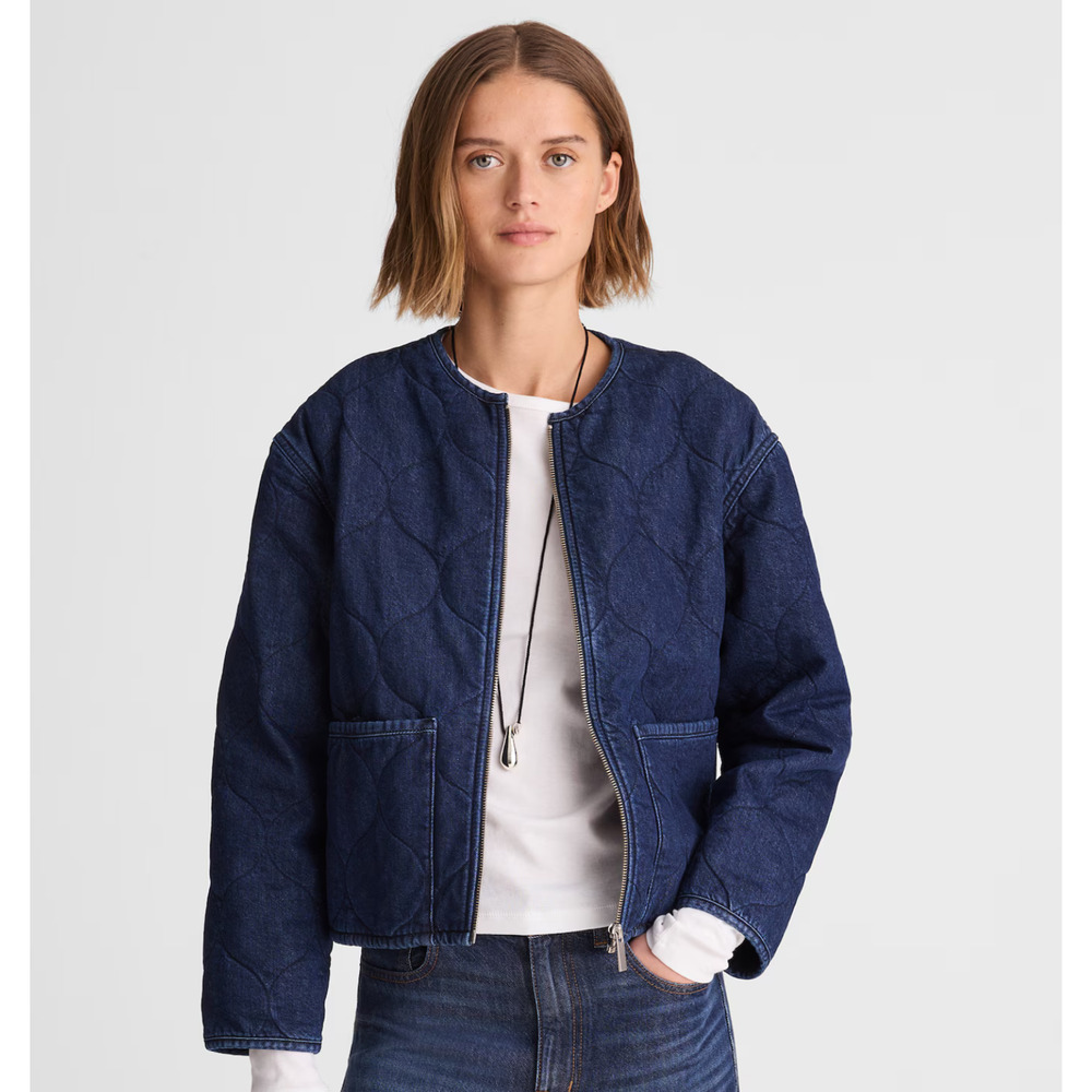 Madewell Quilted Denim Jacket Womens XXL Blue Boxy Fit